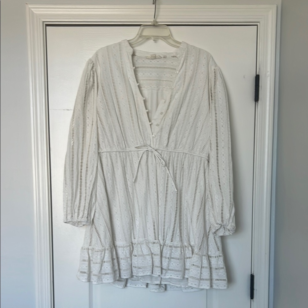 Anthropologie Cream Eyelet Dress with Tie Waist